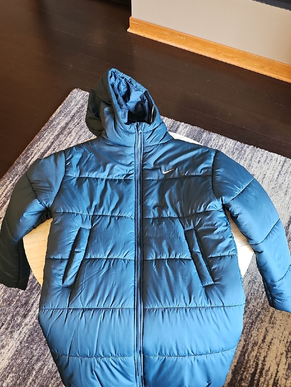 Nike Teal-Blue Hooded Puffer Coat